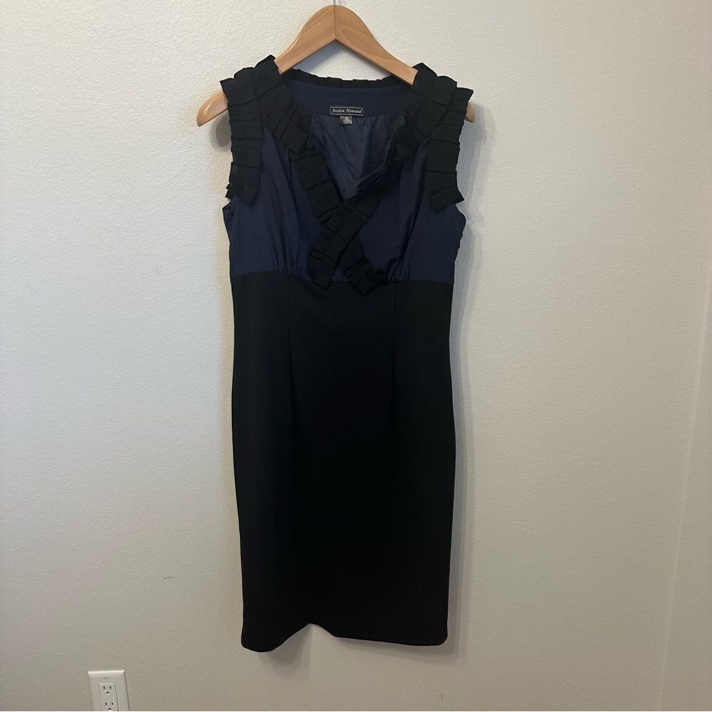 Jessica Howard Navy and Black Ruffle‎ Dress